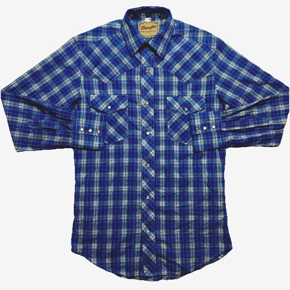 Wrangler Other - Wrangler Western Shirt Mens Small Petite Long Sleeve Plaid Cowboy Button Up